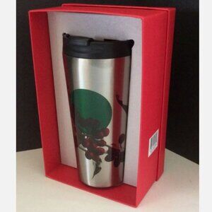 Starbucks Cherries Green Dot Collection Stainless Tumbler 16 oz Coffee Mug ~ NEW